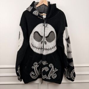 Artesanias Tuntaquimba Jack Skellington Wool Zip Hoodie Sweater Mens XL Ecuador‎